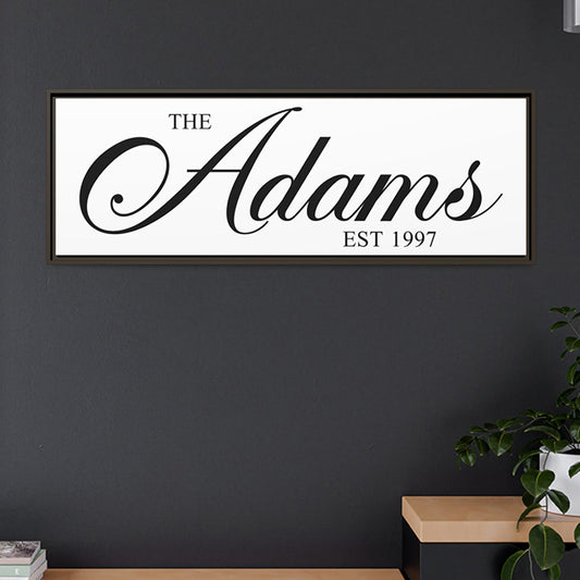 Last Name Sign – Family Name Established Sign, Wedding and Housewarming Gift, Framed Canvas Spring Home Decor