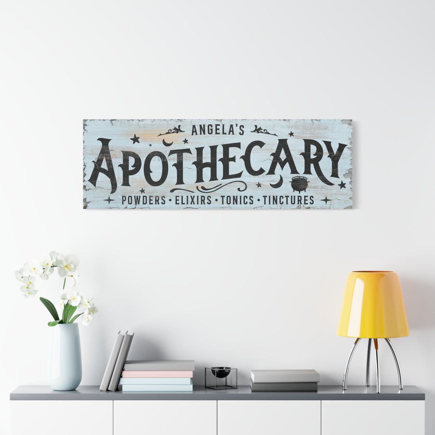 Custom Vintage Halloween Apothecary Sign – Personalized Witchy Wall Art with Charms, Potions & Spells – Rustic Farmhouse Decor for Apothecary Cabinet, Gothic Home, Wiccan Gift, Halloween Labels & Witch Decor