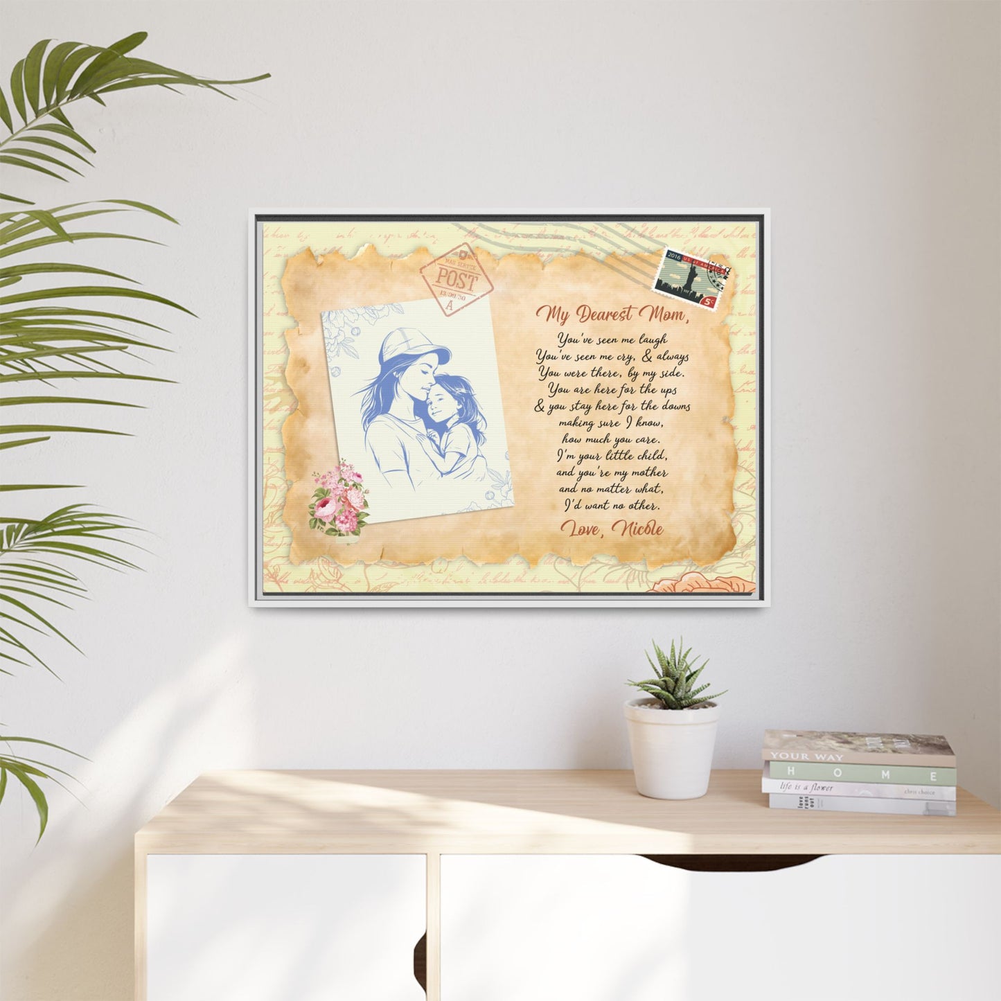 Personalized Mothers Day Sign - Custom Mothers Day Gift from Daughter or Son | Gift for Mom | Wooden Frame| Custom Canvas Poster for Mother's Day Celebration