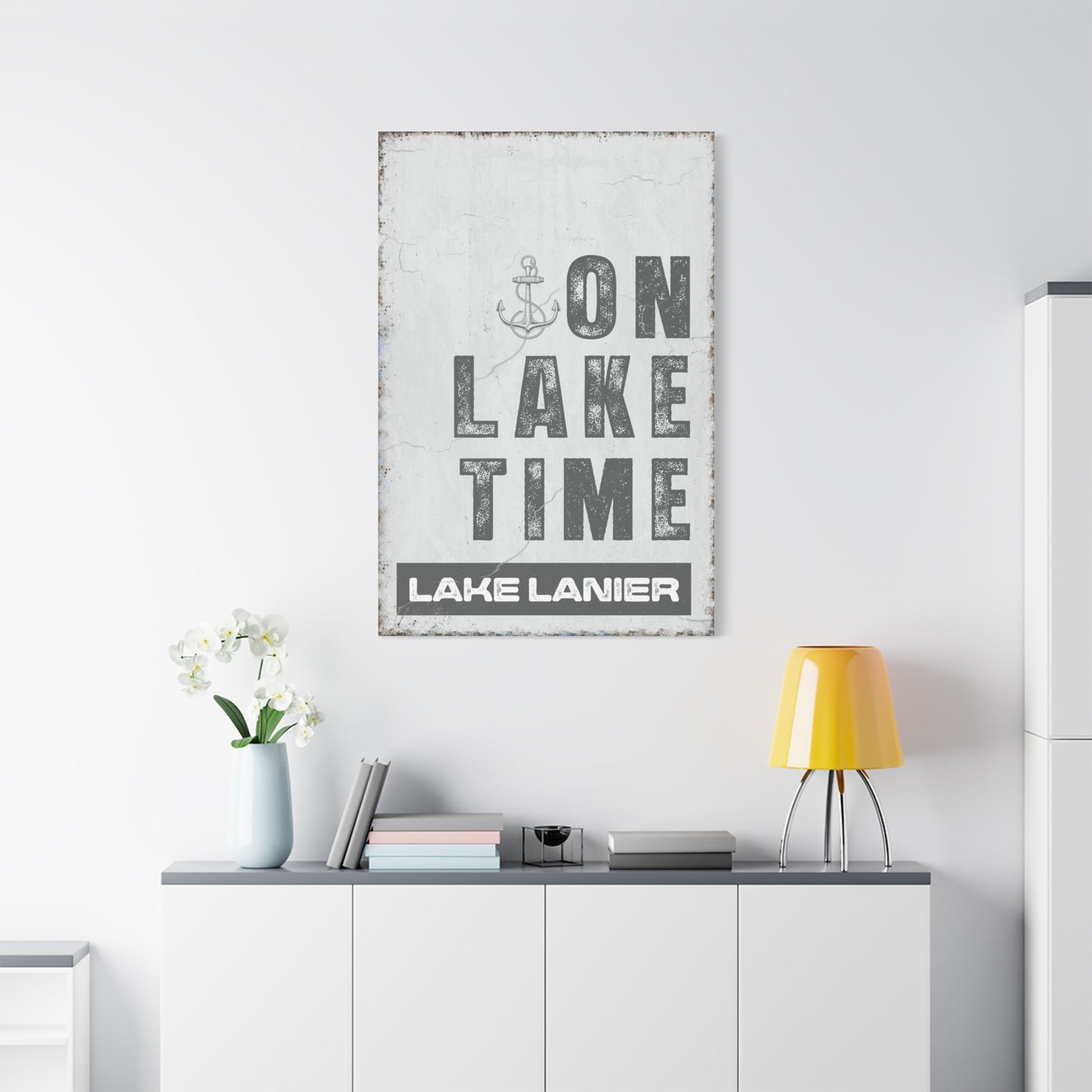 Vintage Lake House Sign - Nautical Lakehouse Wall Art, Framed Canvas, Coastal Mountain Print, Farmhouse Style, Personalized Gift, Vintage Landscape, Usable for Lakehouse and Home