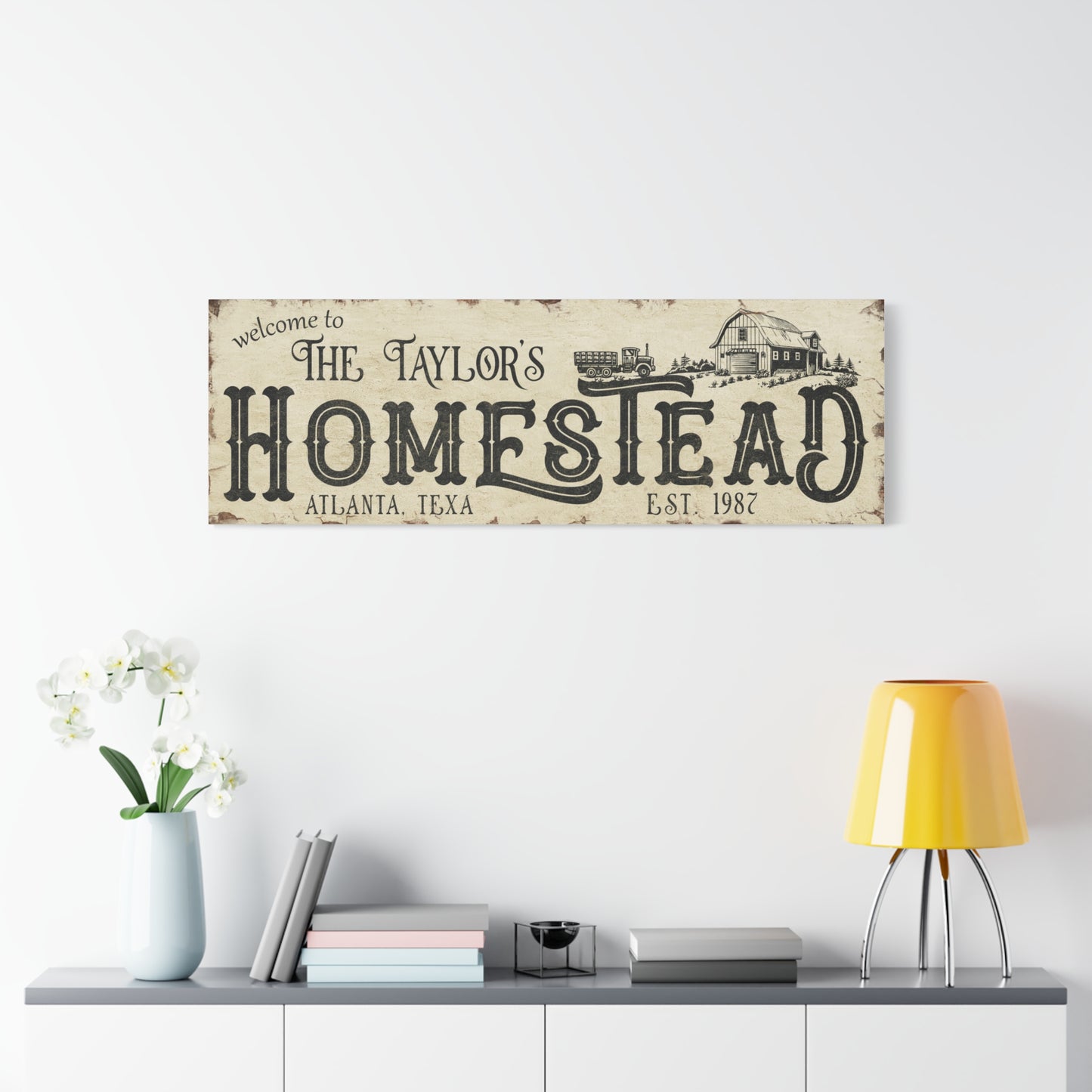 Custom Homestead Sign | Personalized Farmhouse Wall Art | Rustic Family Name Sign | Vintage Wooden Homestead Decor | Farmhouse Canvas with Established Date