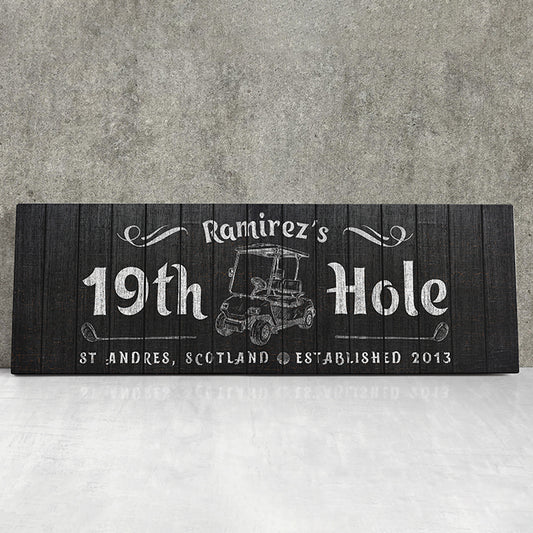 Personalized 19th Hole Signs | Custom Golf Wall Décor for Men | Golf Gifts for Dad | Canvas Wall Art | Last Name Golf Sign | Unique Golfer Gift | Masters Golf Party Décor | Custom Wood Framed Golf Signs