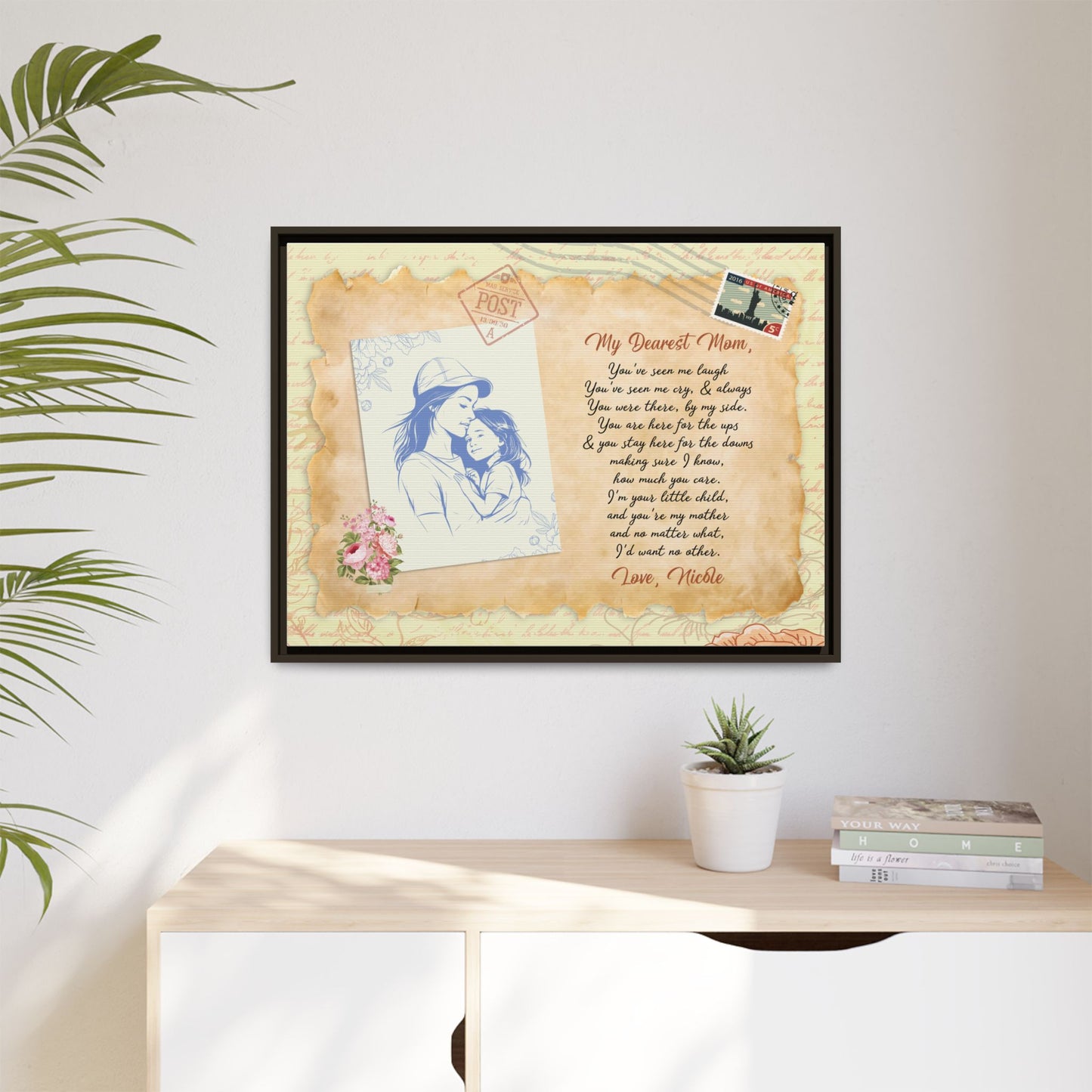 Personalized Mothers Day Sign - Custom Mothers Day Gift from Daughter or Son | Gift for Mom | Wooden Frame| Custom Canvas Poster for Mother's Day Celebration