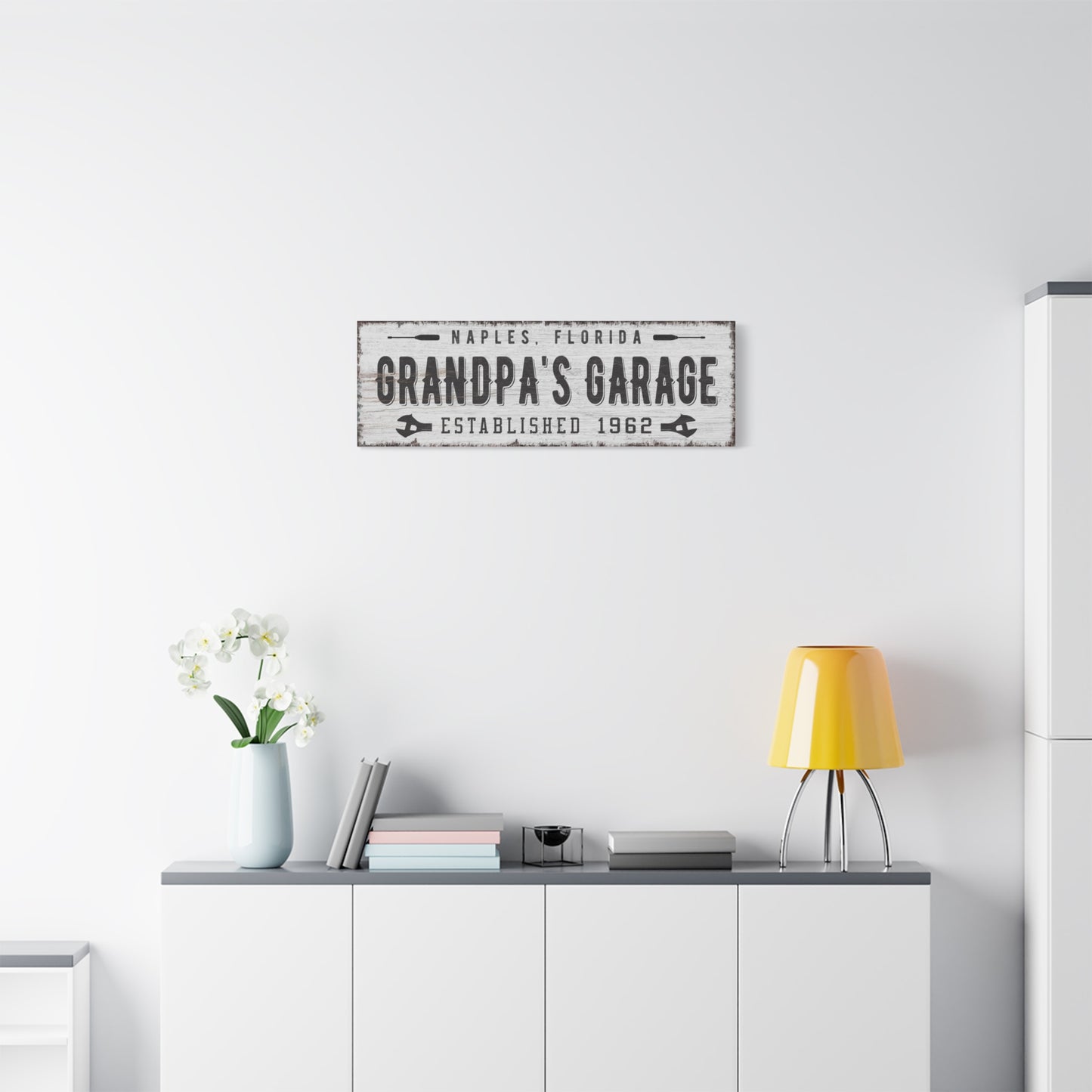 Custom Grandpa Garage Sign - Personalized Hand-Drawn Family Portrait, Unique Gift for Dad, Grandfather, or Grandpa - Custom Workshop Wall Art, Rustic Canvas Print, Birthday and Father's Day Gift from Grandkids