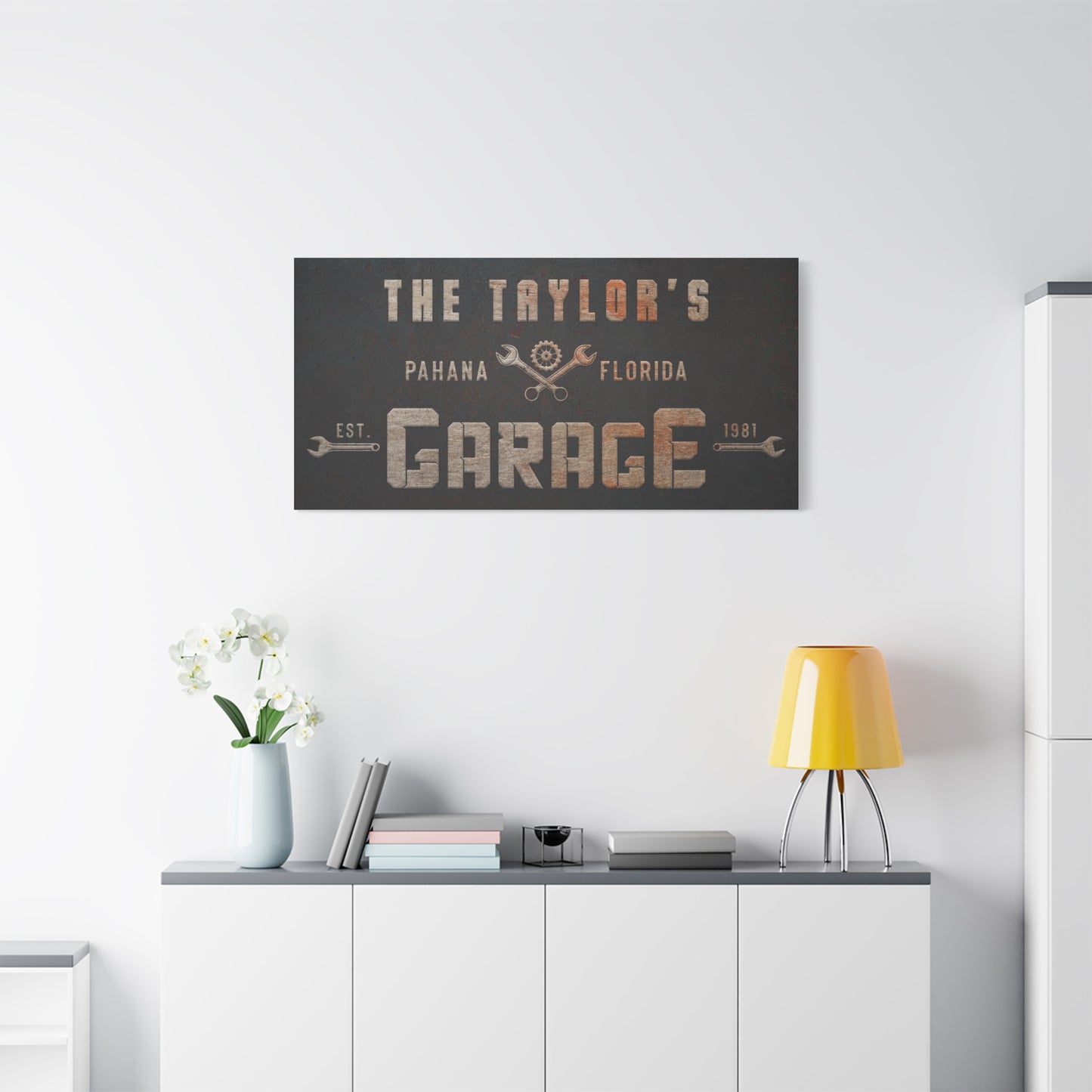 Personalized Garage Sign | Custom Workshop Wall Art & Rustic Garage Decor Canvas | Unique Garage Gifts for Him, Mechanic, and Man Cave