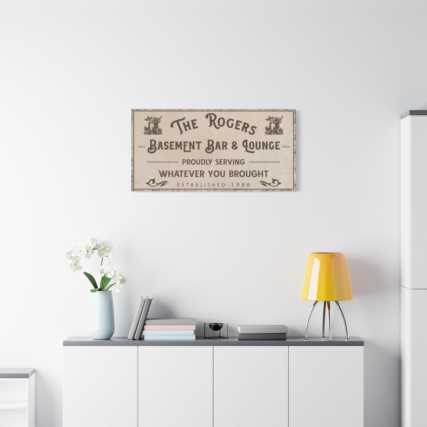 Personalized Basement Bar Sign, Custom Wood Bar and Lounge Decor, Canvas Bar Frame, Vintage Lower Level Pub Sign, Basement Bar Wall Art, Man Cave Decor, Unique Gift for Home Bar, Pub, Game Room, Media Theater Room