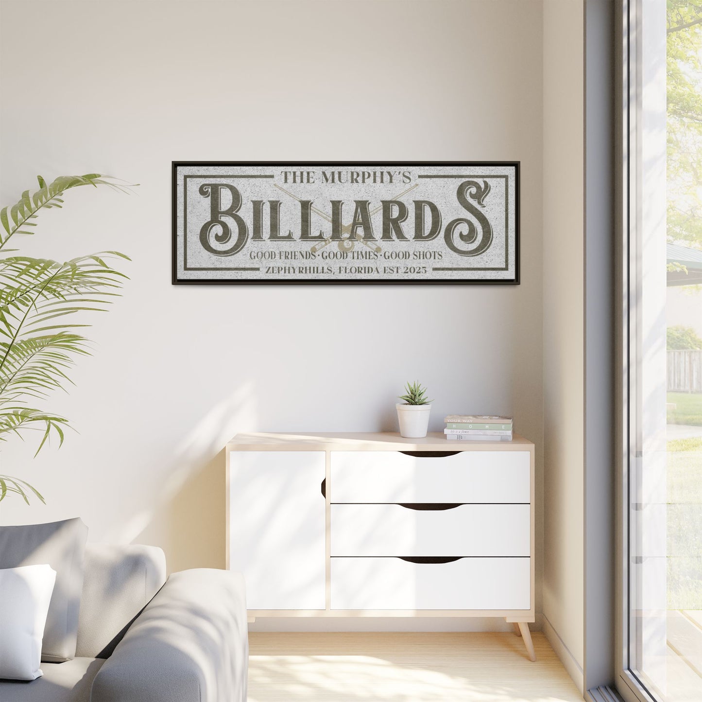 Personalized Billiards Sign - Custom Modern Farmhouse Pool Hall Wall Art, Billiards Decor for Game Room, Man Cave, Bar, and Father's Day Gift - Customizable Family Name or Custom Outdoor Sign