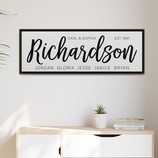 Last Name Sign Family Name Established Framed Canvas Wedding Gift Housewarming Gift and Spring Home Decor