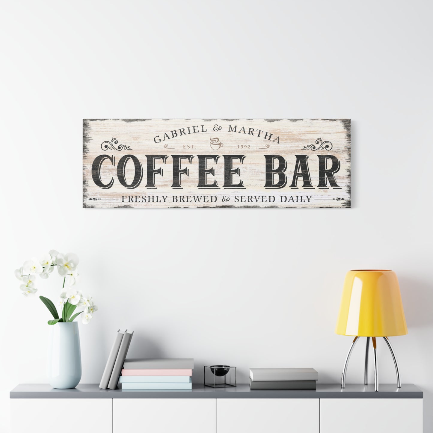 Personalized Coffee Bar Sign for Coffee Cart or Kitchen - Custom Coffee Canvas Wall Art - Modern Farmhouse Café Decor - Freshly Brewed Premium Coffee Sign