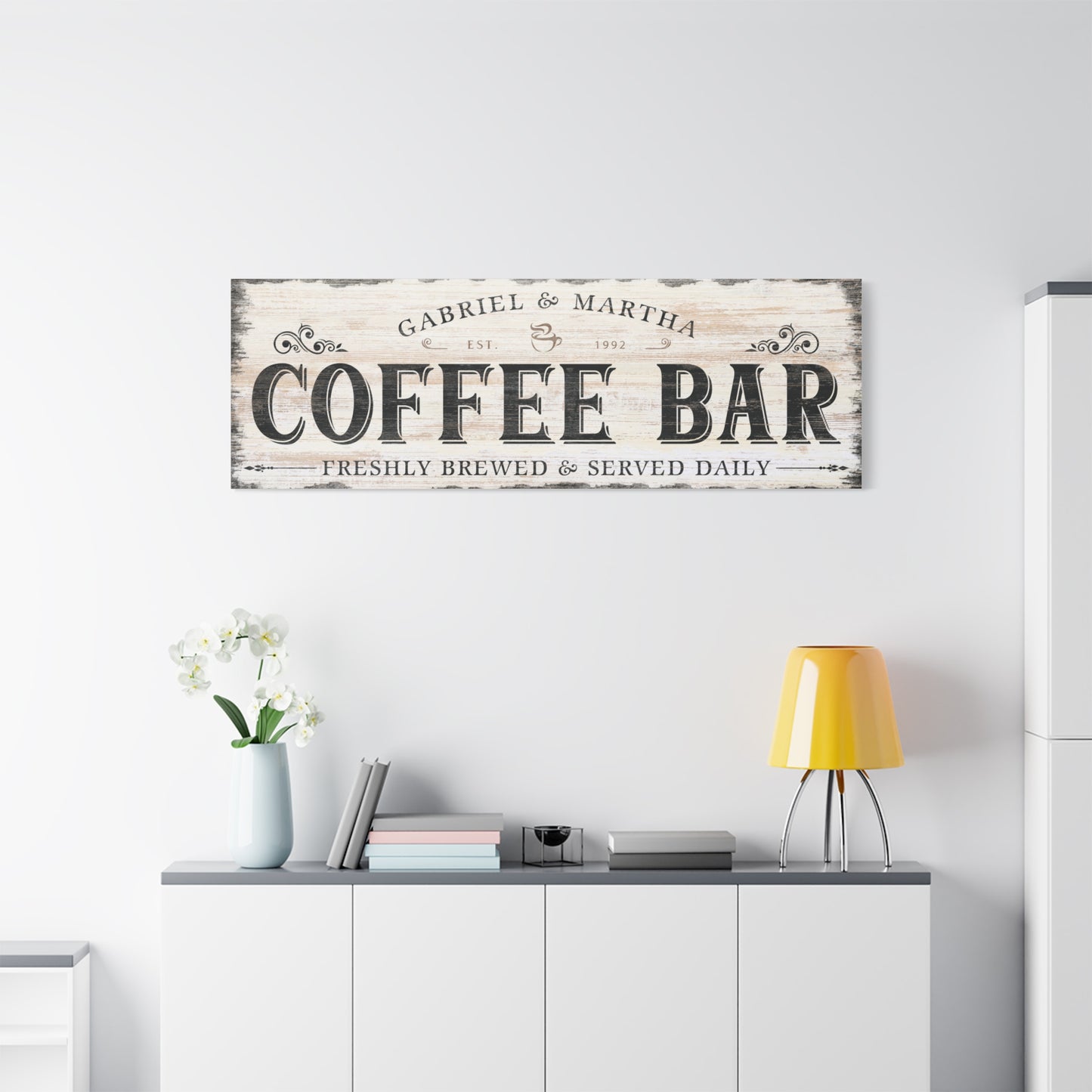 Personalized Coffee Bar Sign for Coffee Cart or Kitchen - Custom Coffee Canvas Wall Art - Modern Farmhouse Café Decor - Freshly Brewed Premium Coffee Sign
