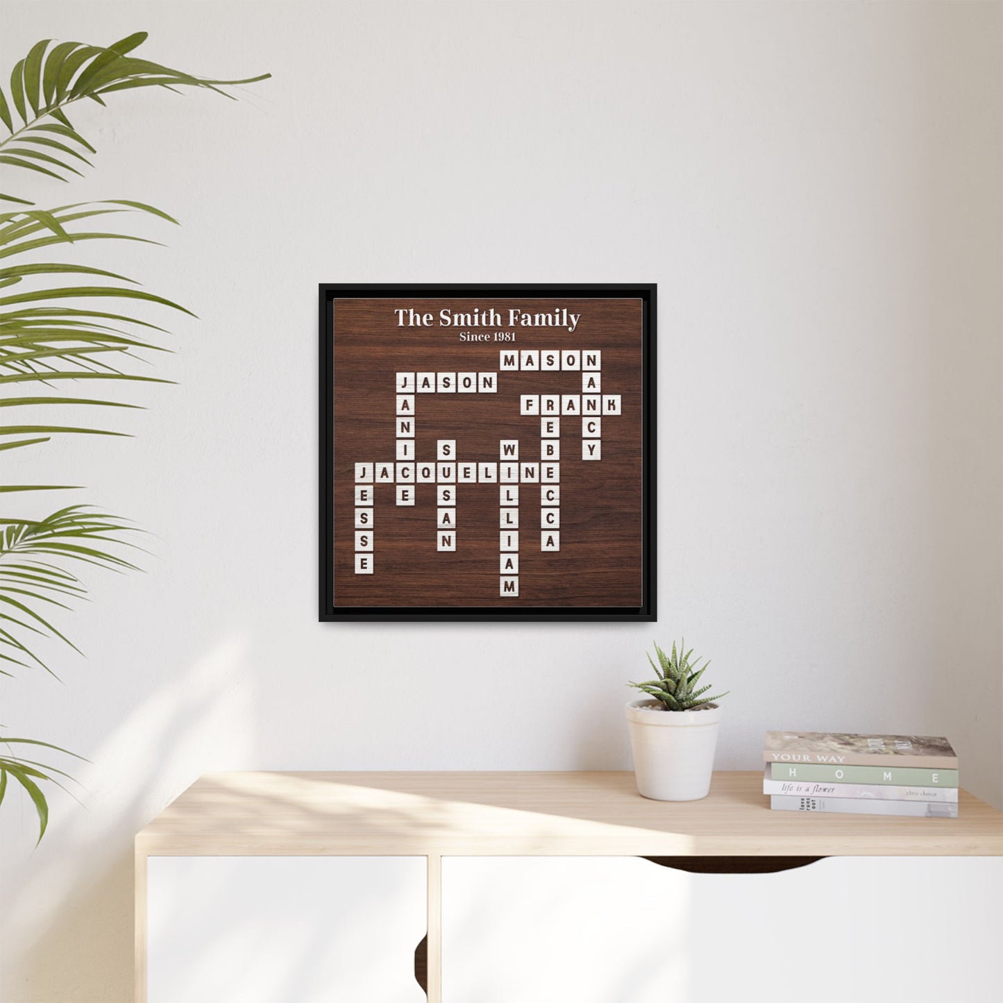 Personalised Scrabble Family Name Sign - Custom Family Tree Name Frame with Letter - Unique Scrabble Art Keepsake for Christmas, Weddings, Anniversaries & Family Gifts