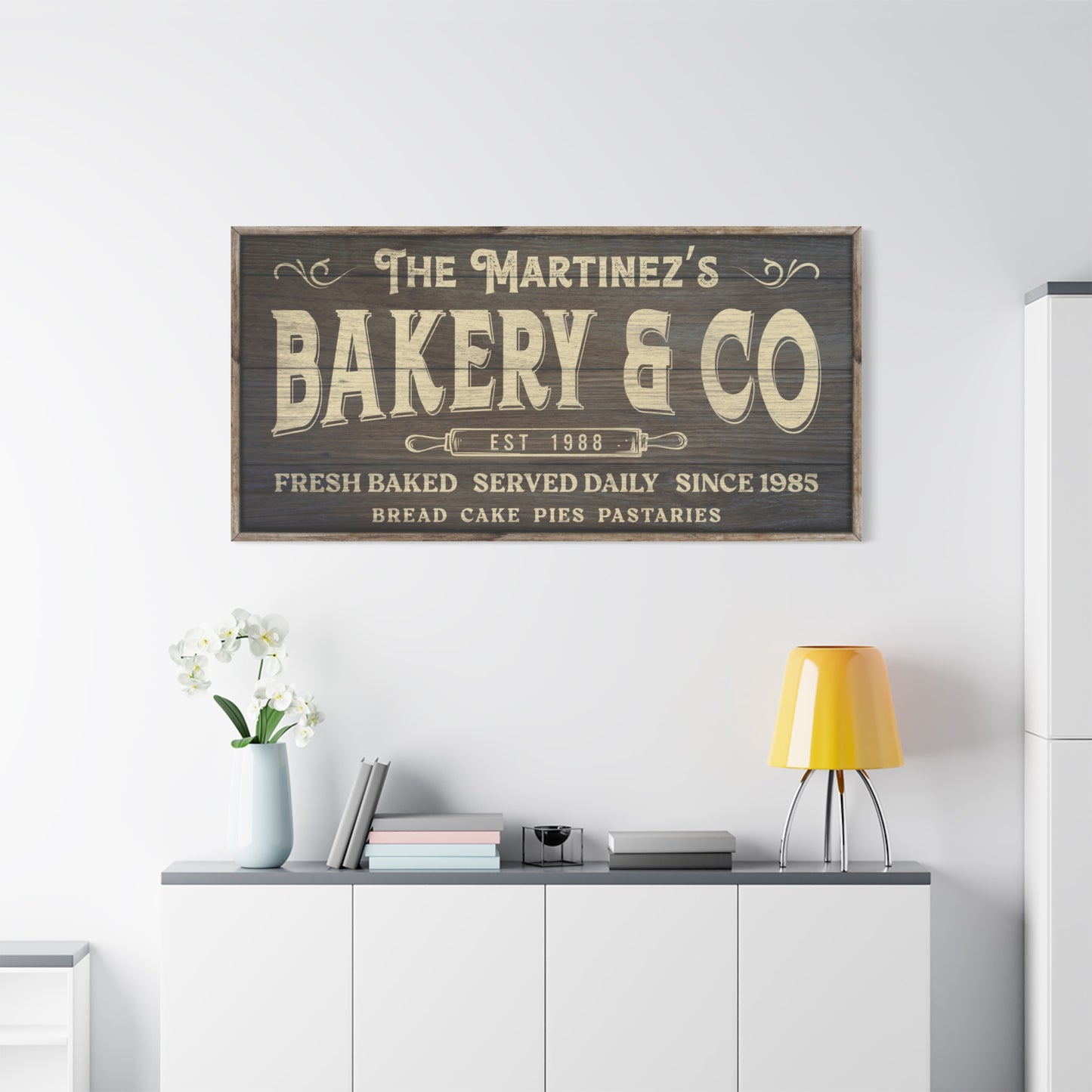 Personalized Baked Goods Sign - Fresh Daily Bakery Decor - Custom Kitchen Name Sign - Rustic Vintage Bake Shop Sign - Homemade Pies & Cakes Wall Decor - Premium Quality Bakery Sign