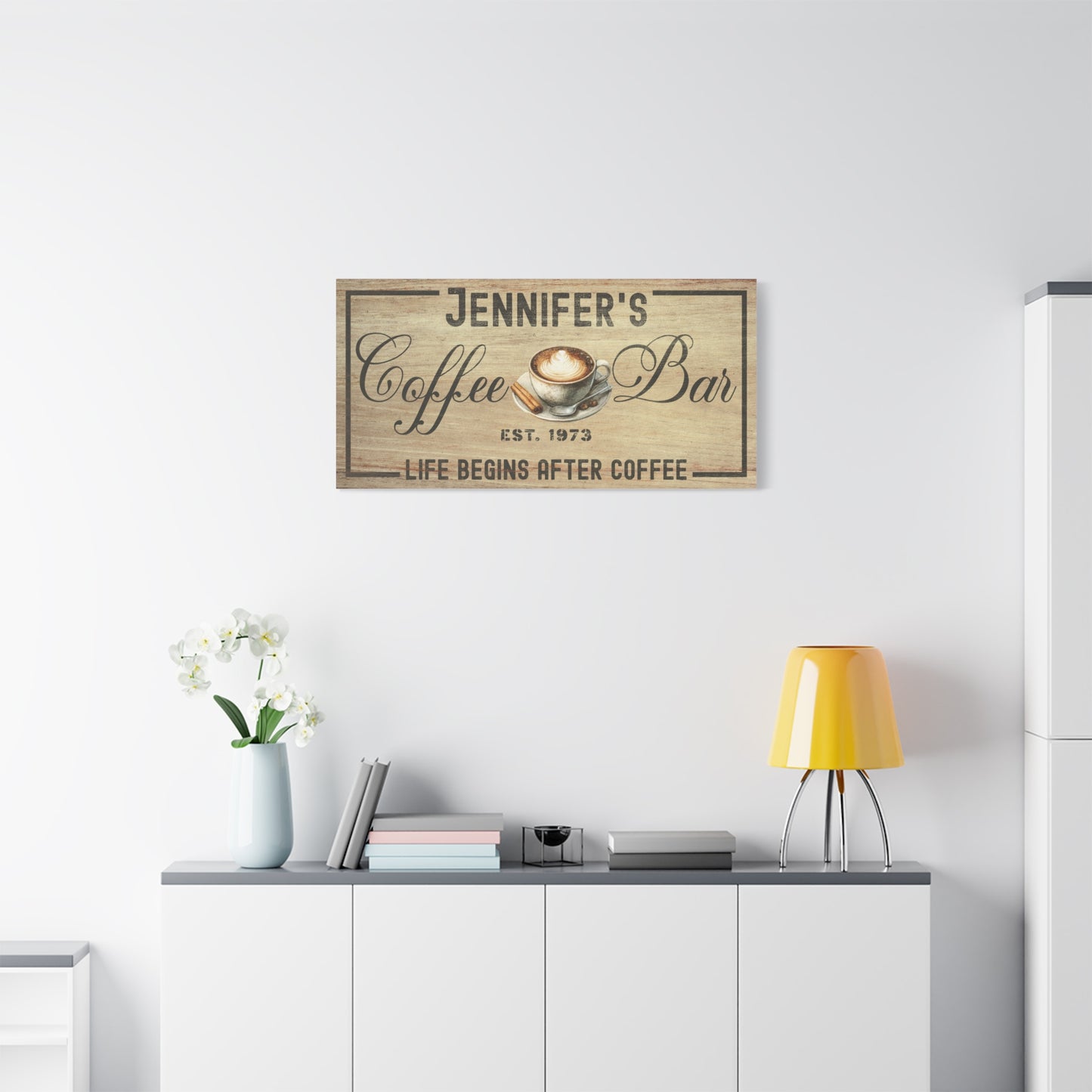 Personalized Coffee Bar Sign - Custom Rustic Coffee Station Wall Art, Family Name Kitchen Canvas