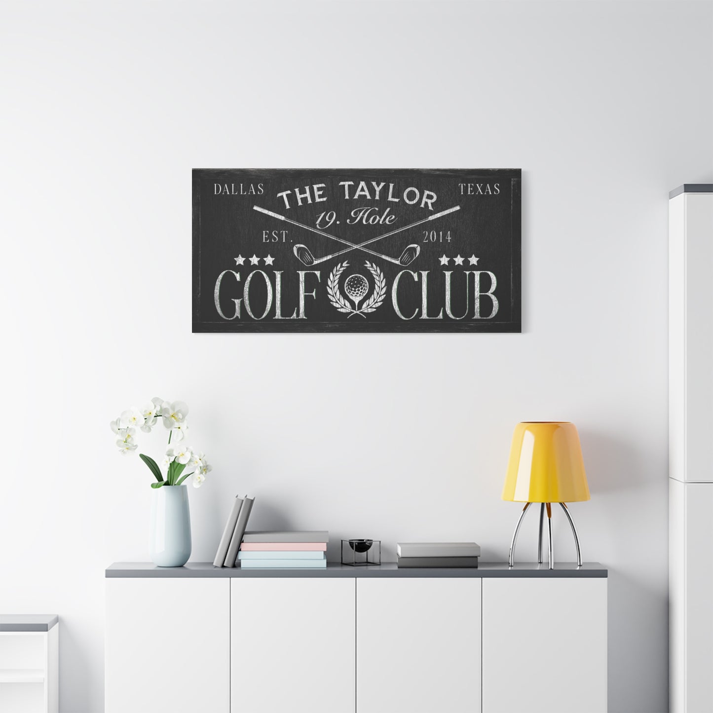 Personalized 19th Hole Golf Signs - Custom Golf Club Wall Art - Rustic Golf Lounge Decor - Modern Farmhouse Golfing Canvas for Man Cave, Bar, or Clubhouse