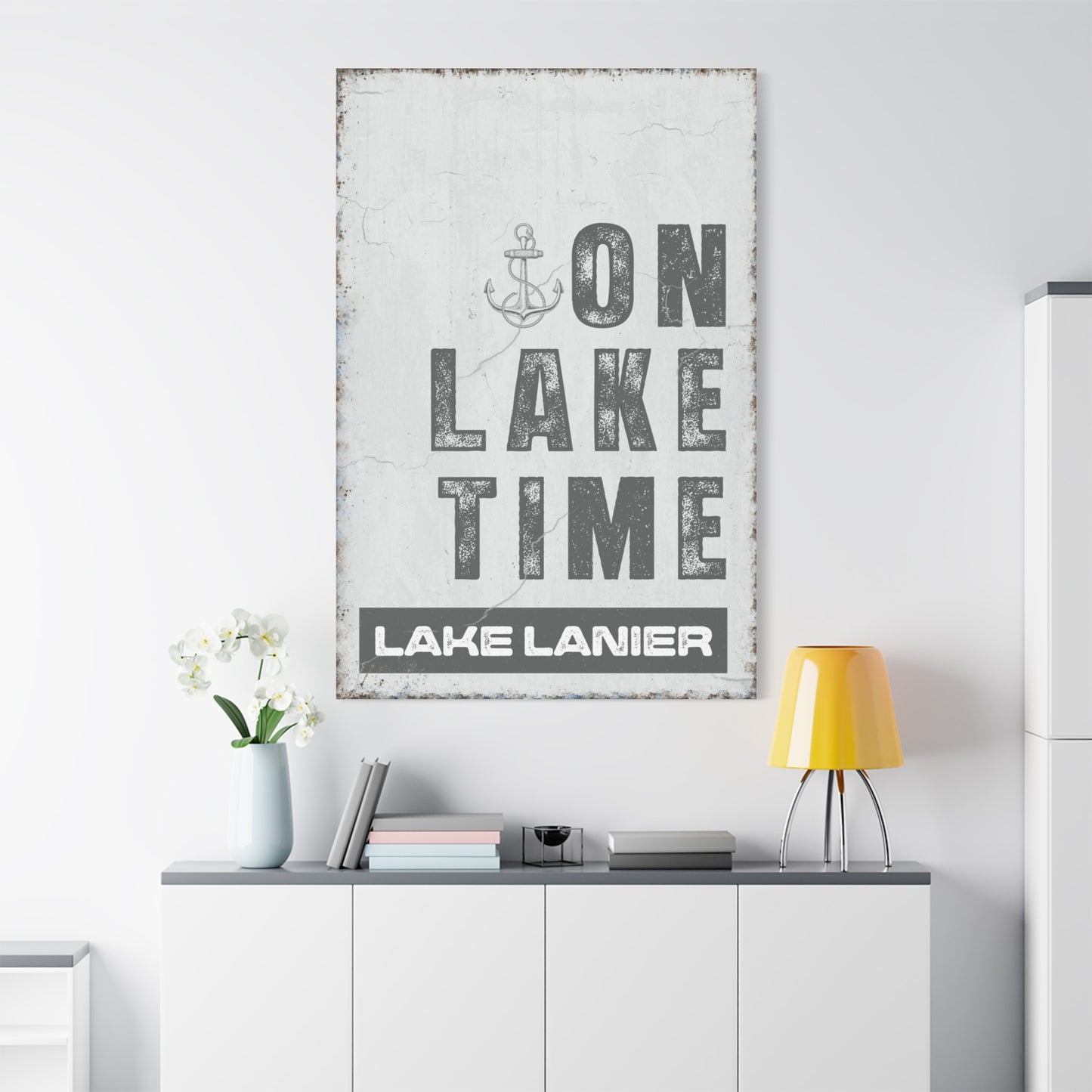 Vintage Lake House Sign - Nautical Lakehouse Wall Art, Framed Canvas, Coastal Mountain Print, Farmhouse Style, Personalized Gift, Vintage Landscape, Usable for Lakehouse and Home