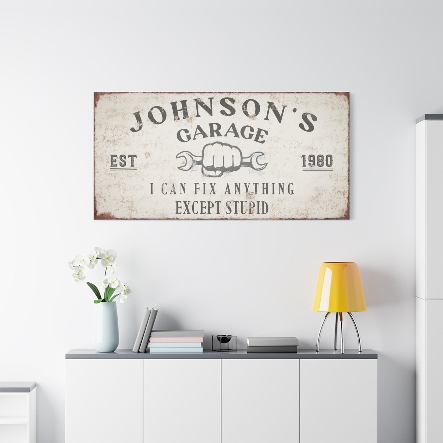 Personalized Garage Sign | Custom Family Name Garage Wall Art | Rustic Canvas Garage Decor | Vintage Man Cave Sign | Custom Workshop & Garage Wall Decor | Unique Gifts for Dad, Mechanics & Men