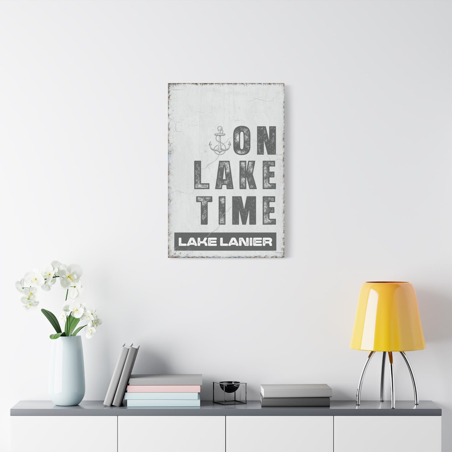 Vintage Lake House Sign - Nautical Lakehouse Wall Art, Framed Canvas, Coastal Mountain Print, Farmhouse Style, Personalized Gift, Vintage Landscape, Usable for Lakehouse and Home