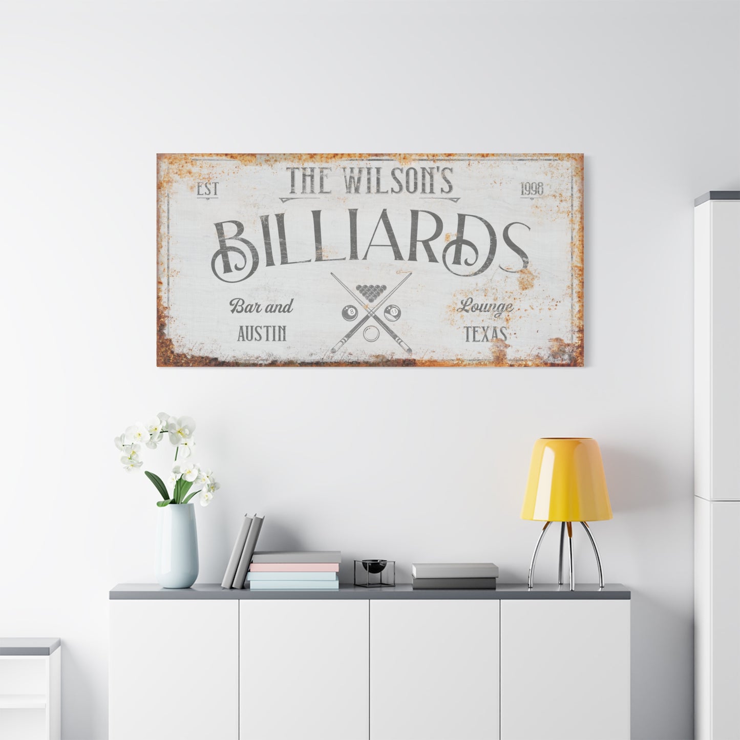 Personalized Billiards Sign - Pool Room Wall Art, Modern Farmhouse Decor, Vintage Billiards Sign, Custom Billiards Sign for Man Cave, Bar & Lounge, Room Decor, Unique Gift for Him