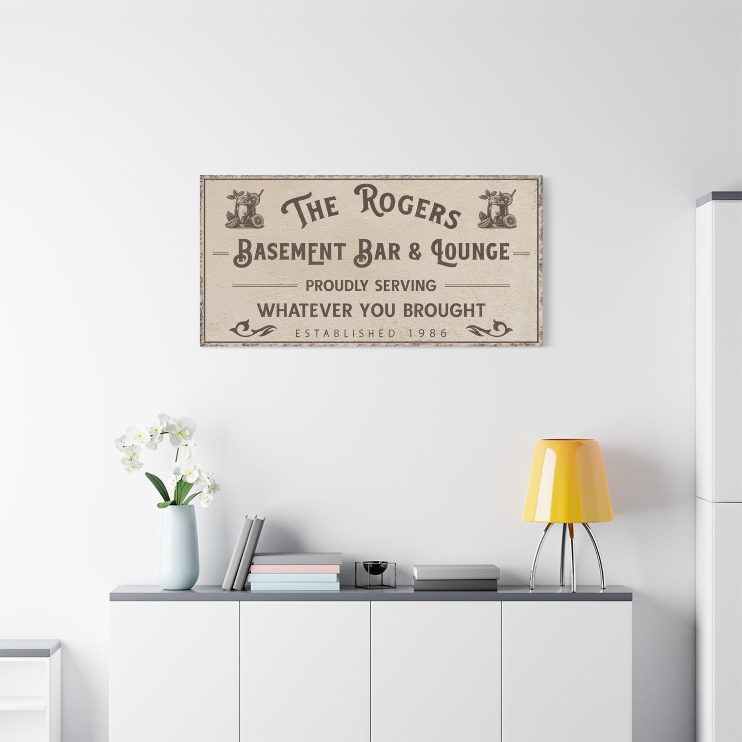 Personalized Basement Bar Sign, Custom Wood Bar and Lounge Decor, Canvas Bar Frame, Vintage Lower Level Pub Sign, Basement Bar Wall Art, Man Cave Decor, Unique Gift for Home Bar, Pub, Game Room, Media Theater Room