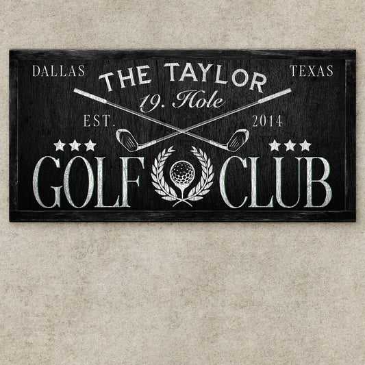 Personalized 19th Hole Golf Signs - Custom Golf Club Wall Art - Rustic Golf Lounge Decor - Modern Farmhouse Golfing Canvas for Man Cave, Bar, or Clubhouse