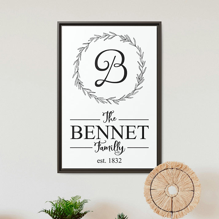 Monogrammed Wall Art - Personalized Family Name Monogram Sign – Custom Last Name Wreath, Round Name Sign, Newlyweds & Wedding Gift, Custom Name Letters, Circle Monogram for Home