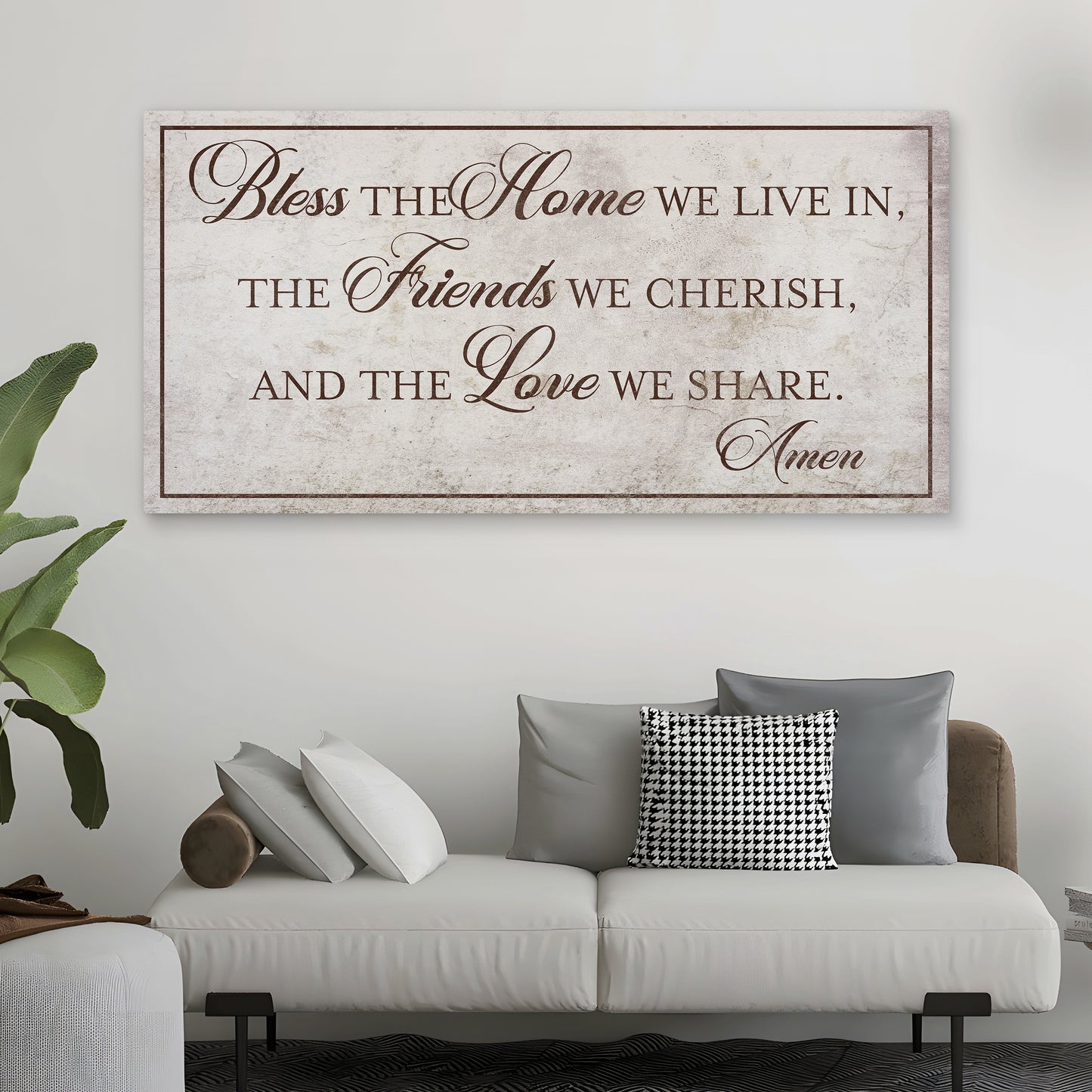 Bless Our Home, Friends, and Love Canvas Wall Art – Personalized Quotes for Our Living Room