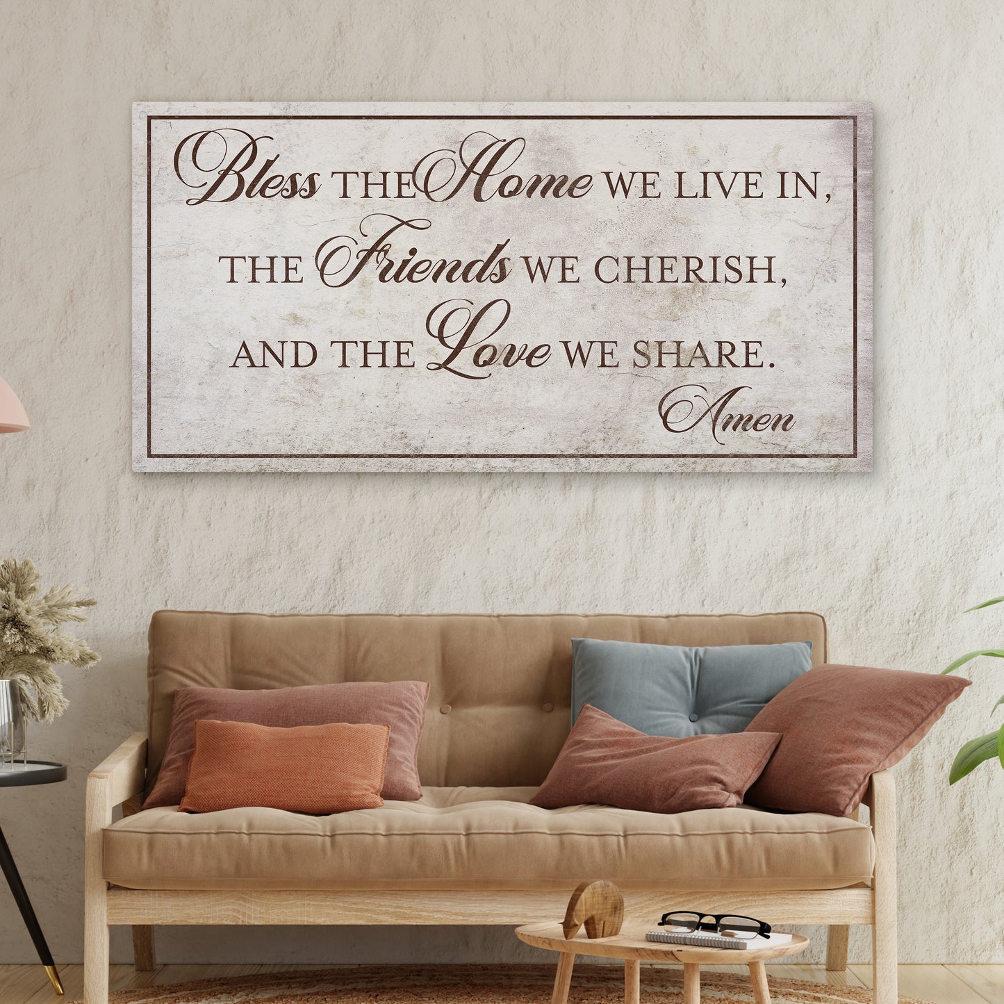 Bless Our Home, Friends, and Love Canvas Wall Art – Personalized Quotes for Our Living Room