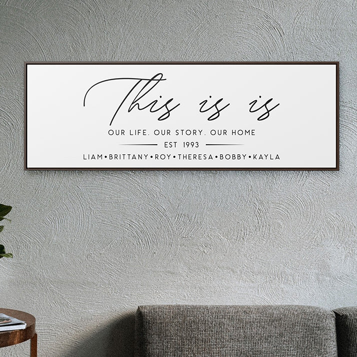 Family Name Sign – This Is Us Sign, Our Life Our Story Our Home Last Name Sign, Family Wall Art Above Couch Decor, Farmhouse Style Living Room Wall Decor