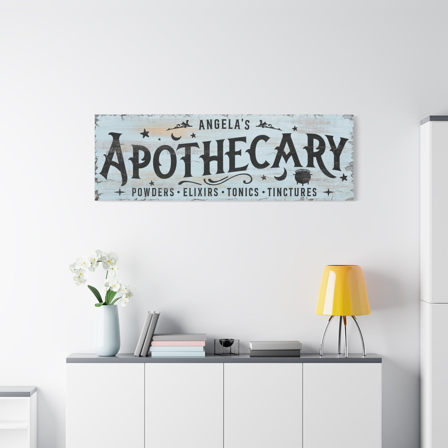 Custom Vintage Halloween Apothecary Sign – Personalized Witchy Wall Art with Charms, Potions & Spells – Rustic Farmhouse Decor for Apothecary Cabinet, Gothic Home, Wiccan Gift, Halloween Labels & Witch Decor
