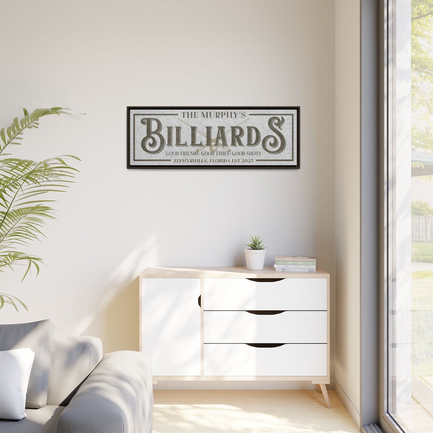 Personalized Billiards Sign - Custom Modern Farmhouse Pool Hall Wall Art, Billiards Decor for Game Room, Man Cave, Bar, and Father's Day Gift - Customizable Family Name or Custom Outdoor Sign