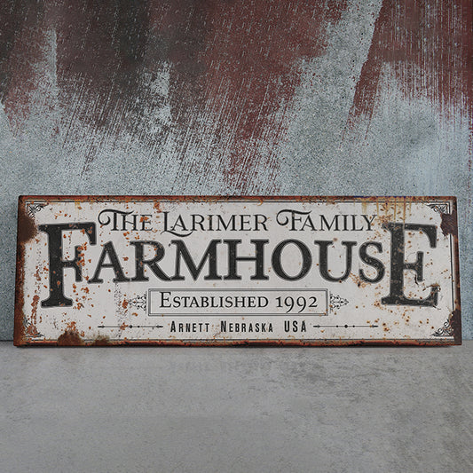 Custom Farmhouse Family Name Sign With Established Date- Modern Rustic Metal Wall Decor - Vintage Rust Aluminum Sign for Living Room, Entryway, or Kitchen