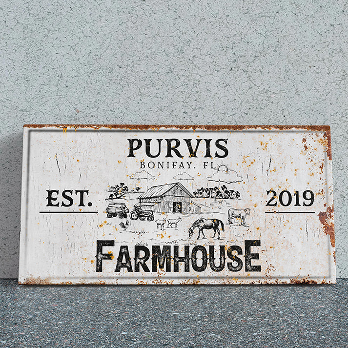 Custom Rustic Farmhouse Family Last Name Sign | Personalized Farmhouse Canvas Print | Farmhouse Wall Decor, Farm Sign, Housewarming Gift, Wedding Present, Family Name Wall Art