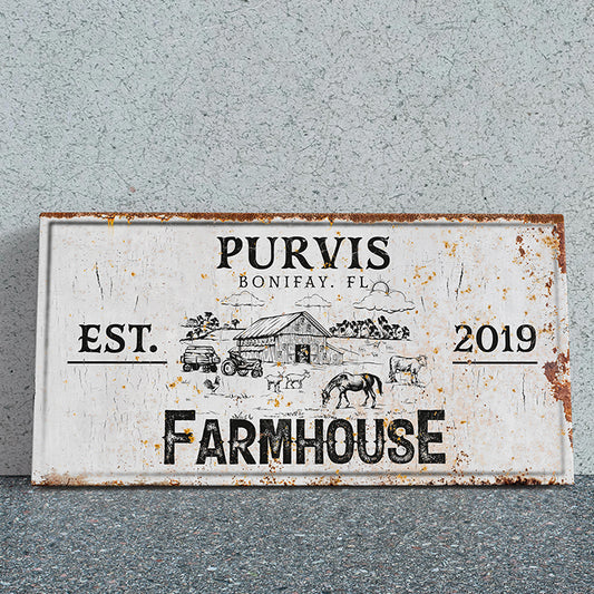 Custom Rustic Farmhouse Family Last Name Sign | Personalized Farmhouse Canvas Print | Farmhouse Wall Decor, Farm Sign, Housewarming Gift, Wedding Present, Family Name Wall Art