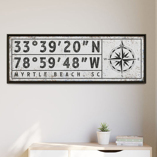 Personalized Large Canvas Coordinates Sign - Custom Latitude & Longitude Gps Location Compass Rose Wall Art - Distressed Farmhouse Decor  - Unique Longitude Print Gift