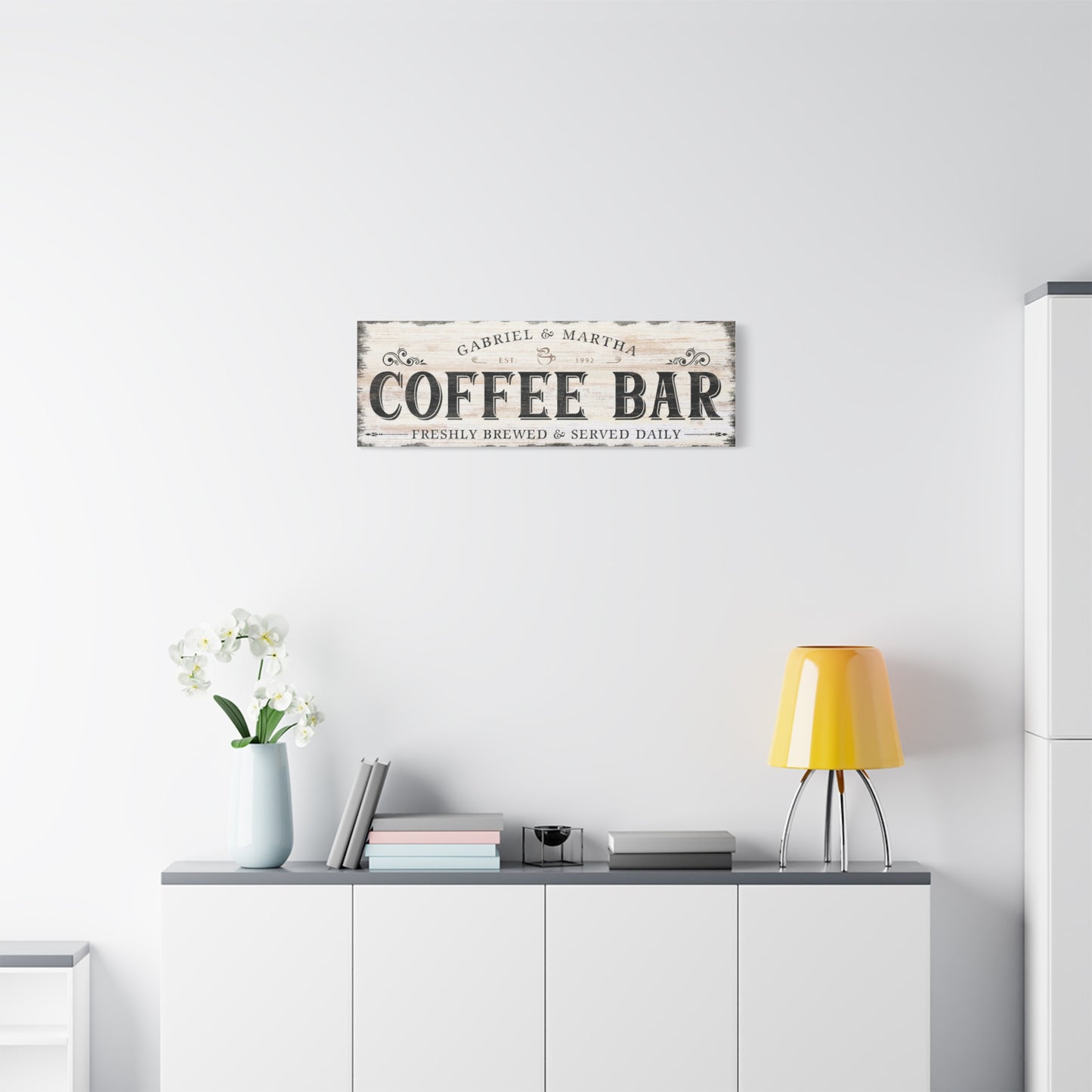 Personalized Coffee Bar Sign for Coffee Cart or Kitchen - Custom Coffee Canvas Wall Art - Modern Farmhouse Café Decor - Freshly Brewed Premium Coffee Sign