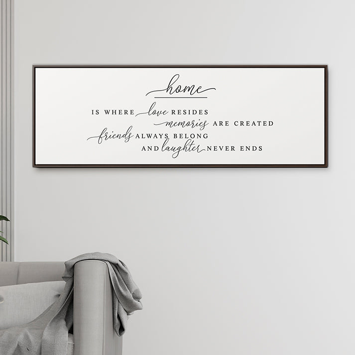 Home Is Where Love Resides Sign – Canvas Wall Art for Family Room and Living Room, Farmhouse Decor, Quality Print, and Framed Home Accent.