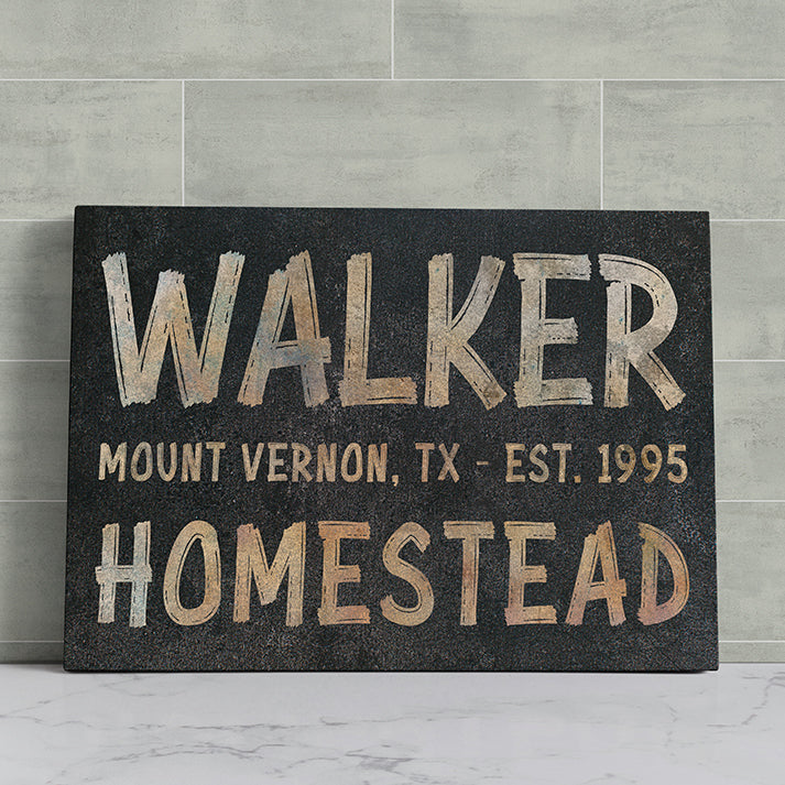 Custom Rustic Farmhouse Family Name Sign – Personalized Homestead Canvas Décor, Last Name Sign for Wedding, Housewarming, and Custom Gift Ideas
