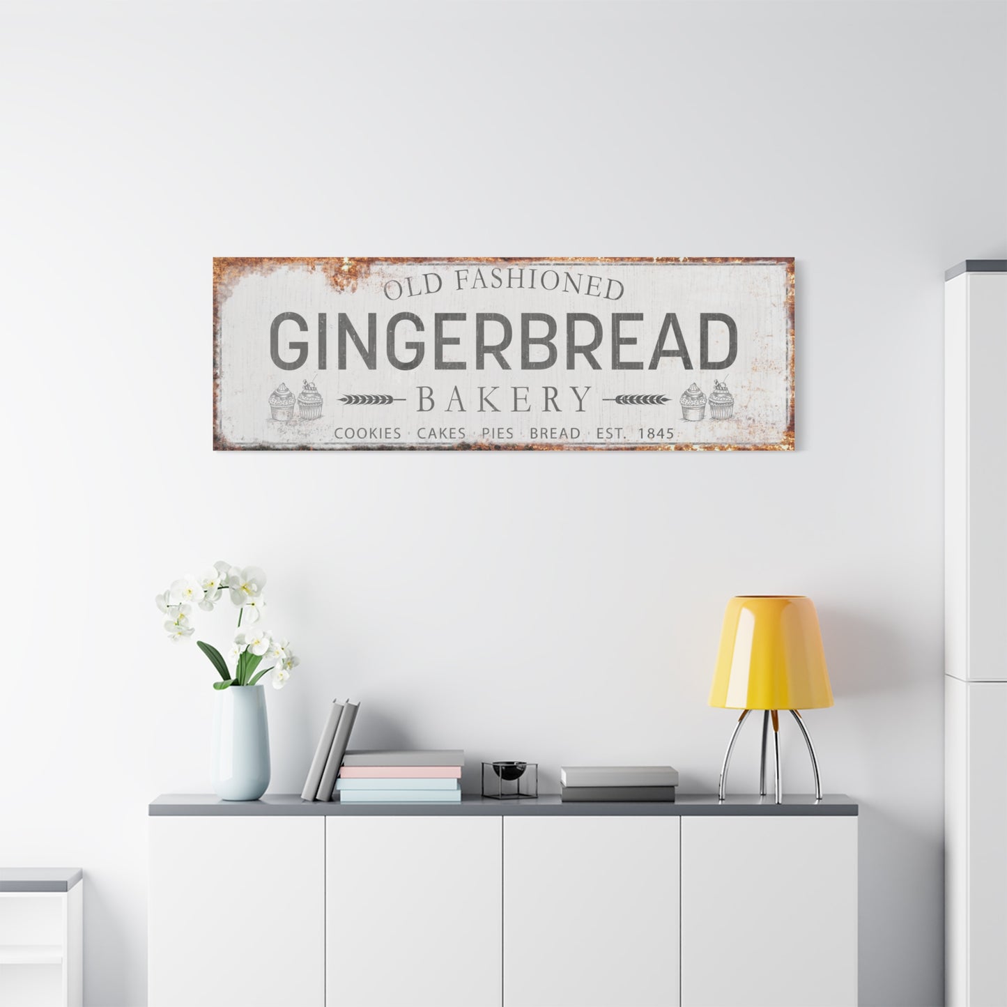 Custom Vintage Gingerbread Bakery Canvas Print | Personalized Old Fashioned Bakery Sign | Festive Wall Art & Holiday Decor | DIY Personalized Farmhouse Kitchen Bakery Sign