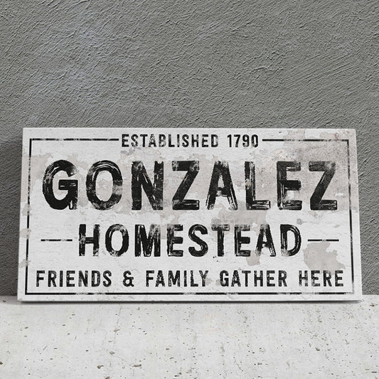 Personalized Farmhouse Family Last Name Sign – Custom Established Date Canvas Print – Vintage Distressed Wall Art for Living Room, Kitchen, or Entryway – Last Name Home Sign - Surname Signs