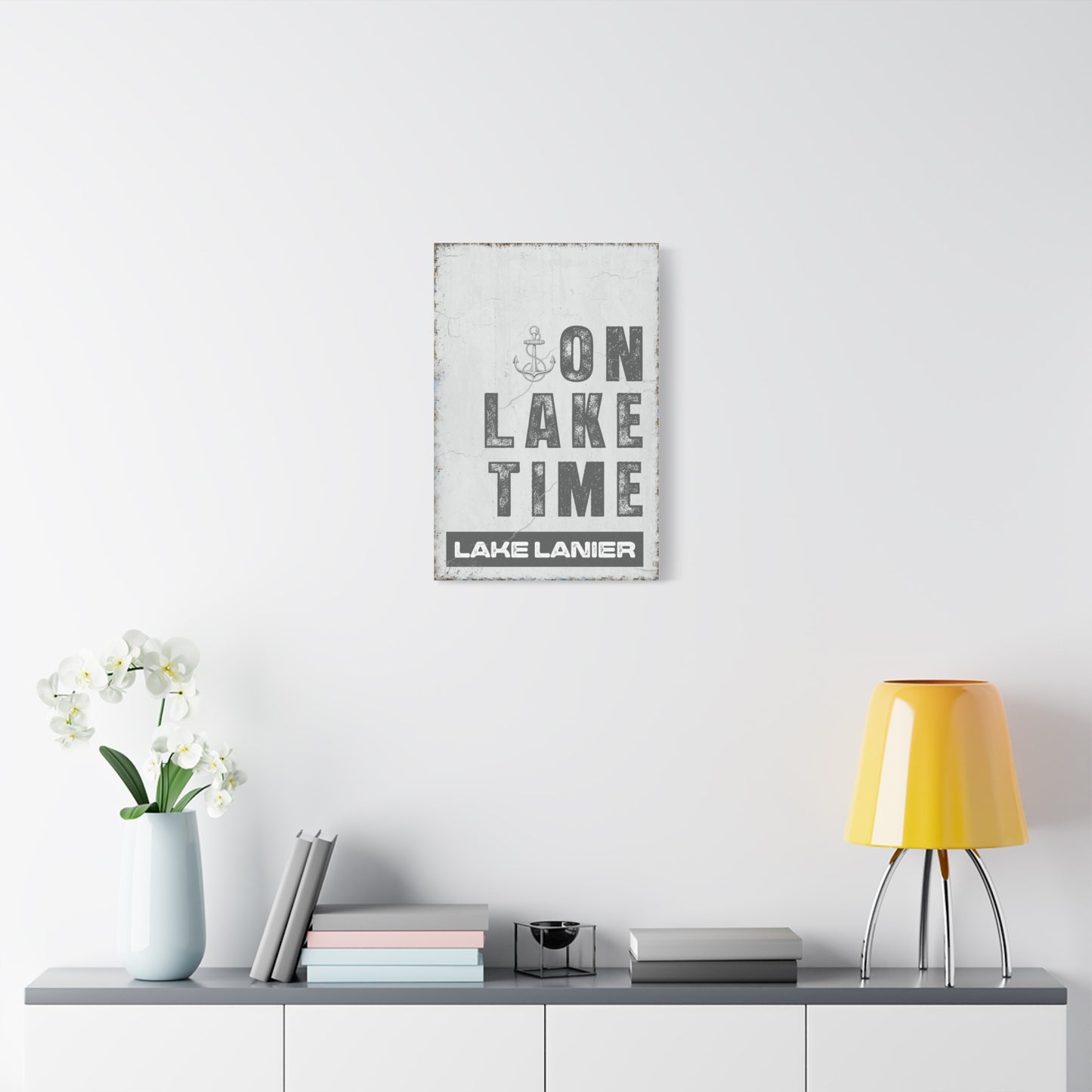 Vintage Lake House Sign - Nautical Lakehouse Wall Art, Framed Canvas, Coastal Mountain Print, Farmhouse Style, Personalized Gift, Vintage Landscape, Usable for Lakehouse and Home