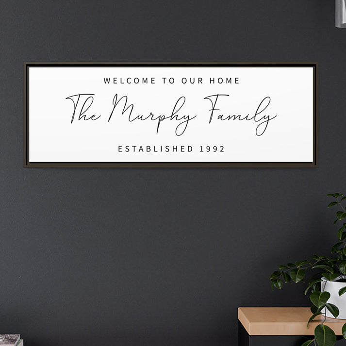 Welcome to Our Home Sign – Personalized Family Name Canvas Decor, Custom Last Name and Established Date Sign, Wedding Establish Name Sign