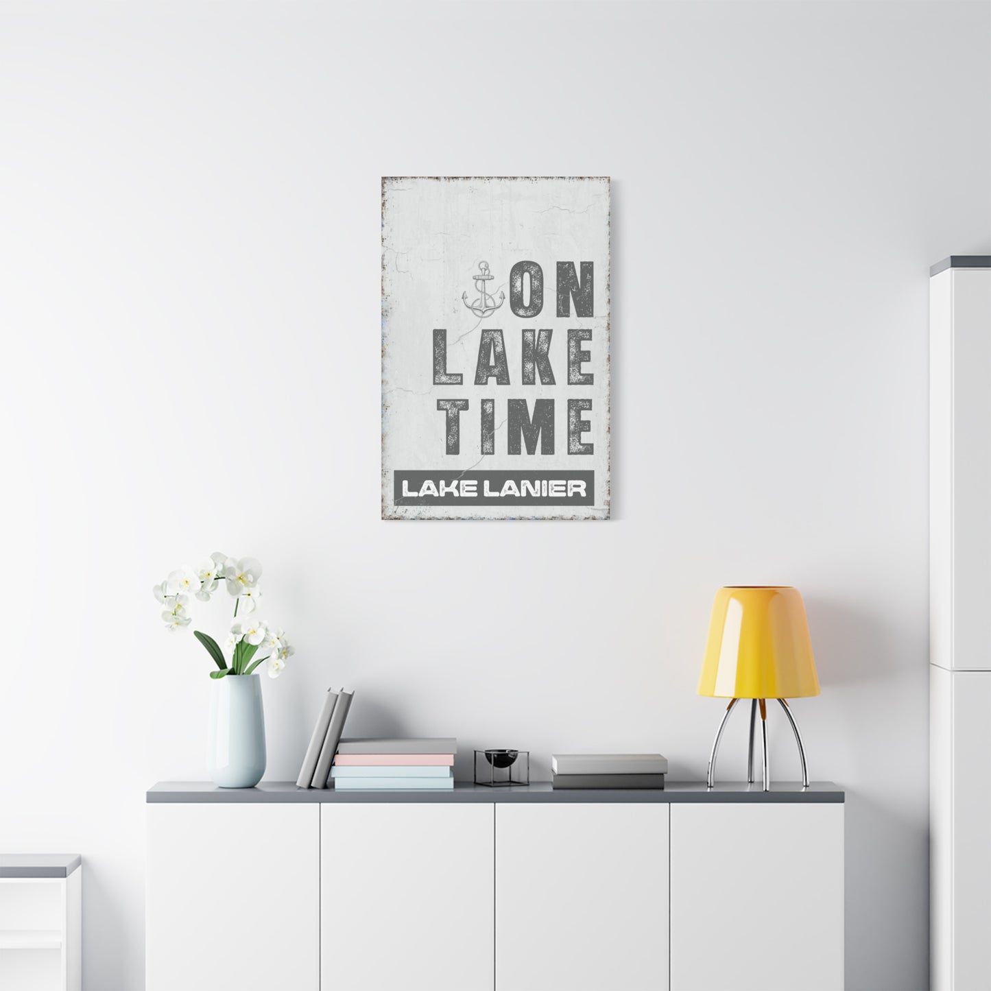 Vintage Lake House Sign - Nautical Lakehouse Wall Art, Framed Canvas, Coastal Mountain Print, Farmhouse Style, Personalized Gift, Vintage Landscape, Usable for Lakehouse and Home