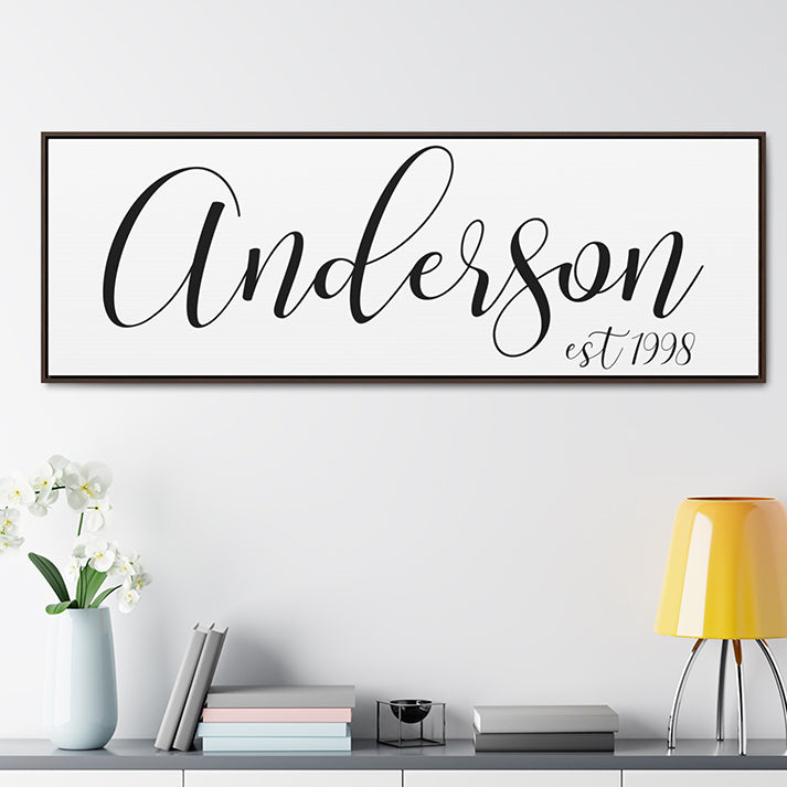 Last Name Established Sign – Family Name Sign, Wedding and Housewarming Gift, Framed Wall Art for Spring Home Decor