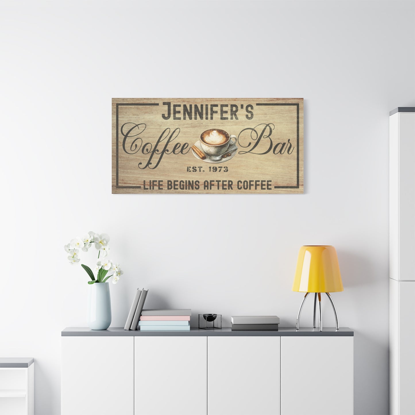 Personalized Coffee Bar Sign - Custom Rustic Coffee Station Wall Art, Family Name Kitchen Canvas