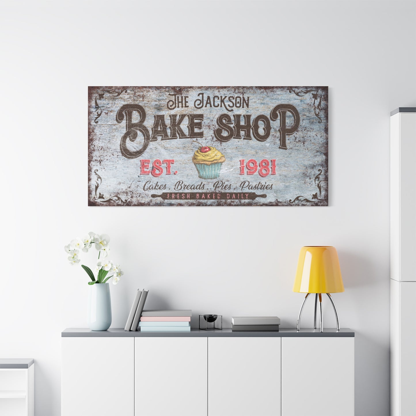 Custom Bakery Sign - Personalized Bake Shop Wall Decor, Rustic Farmhouse Kitchen Art, Vintage Bakery Canvas, Retro Bakery Decor, Freshly Baked Sign, Custom Gifts for Baking Lovers, Kitchen and Bakery Wall Art