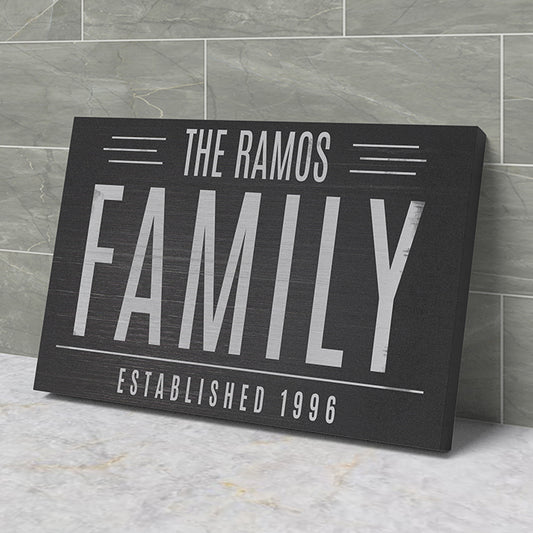 Dark Family Name Sign – Rustic Personalized Canvas Wall Art for Homes