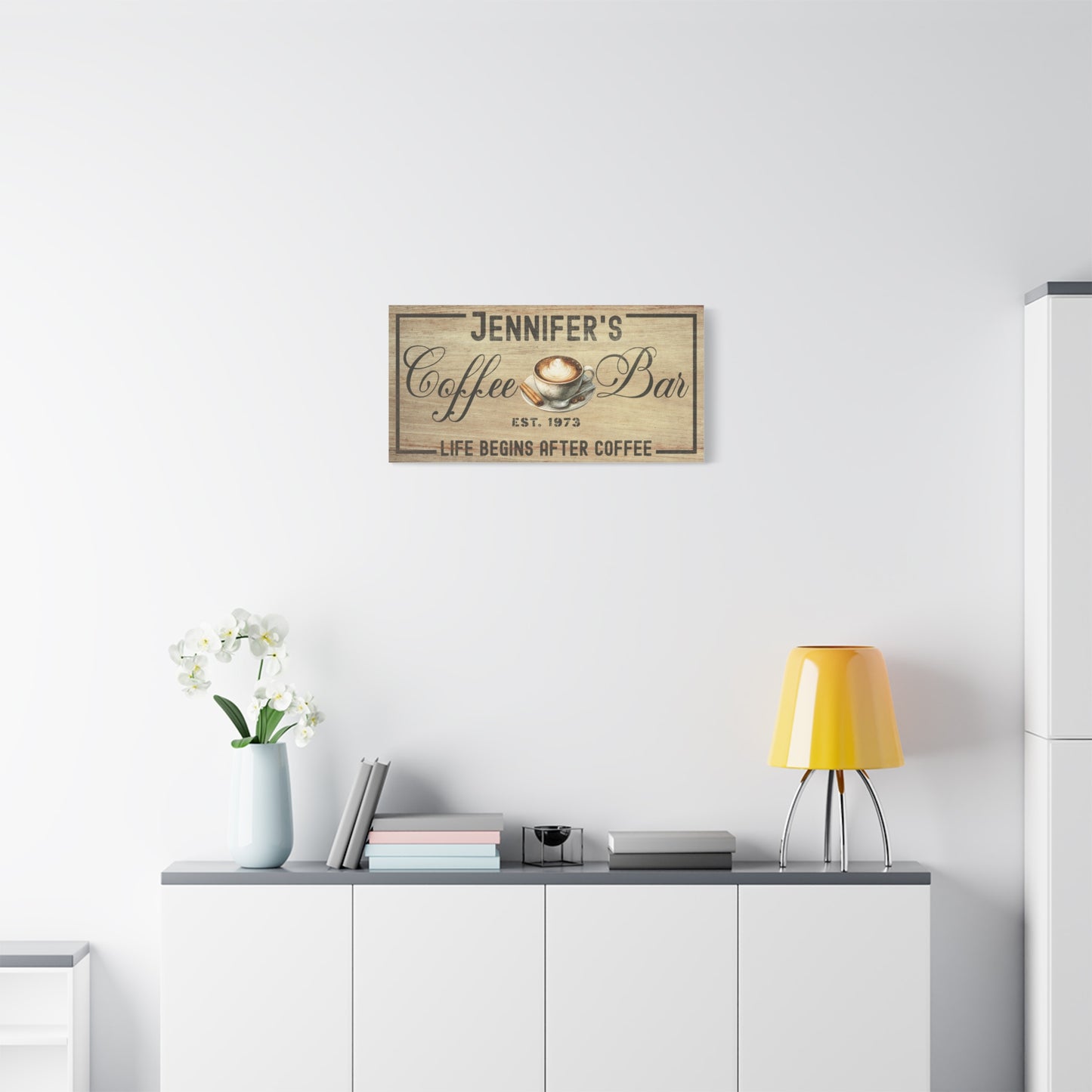 Personalized Coffee Bar Sign - Custom Rustic Coffee Station Wall Art, Family Name Kitchen Canvas