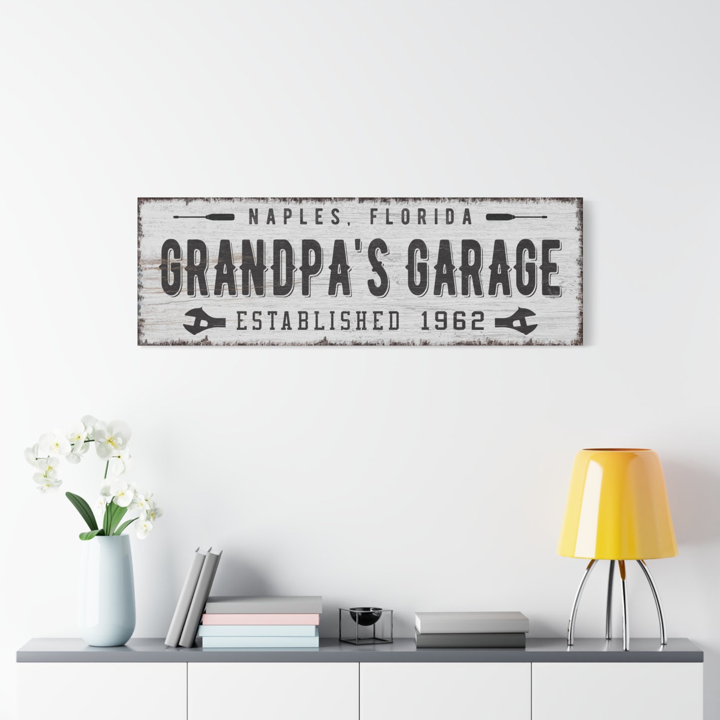 Custom Grandpa Garage Sign - Personalized Hand-Drawn Family Portrait, Unique Gift for Dad, Grandfather, or Grandpa - Custom Workshop Wall Art, Rustic Canvas Print, Birthday and Father's Day Gift from Grandkids
