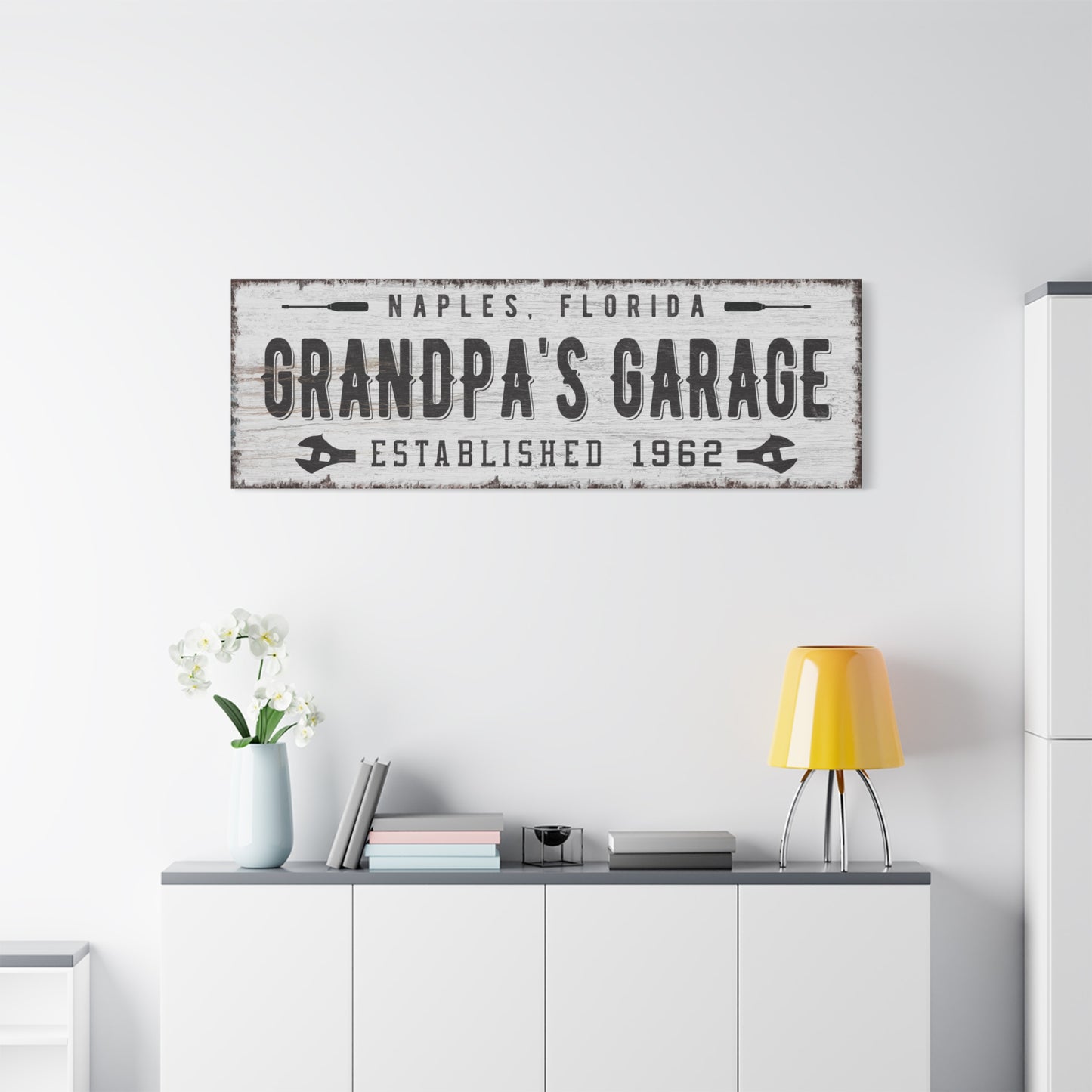 Custom Grandpa Garage Sign - Personalized Hand-Drawn Family Portrait, Unique Gift for Dad, Grandfather, or Grandpa - Custom Workshop Wall Art, Rustic Canvas Print, Birthday and Father's Day Gift from Grandkids