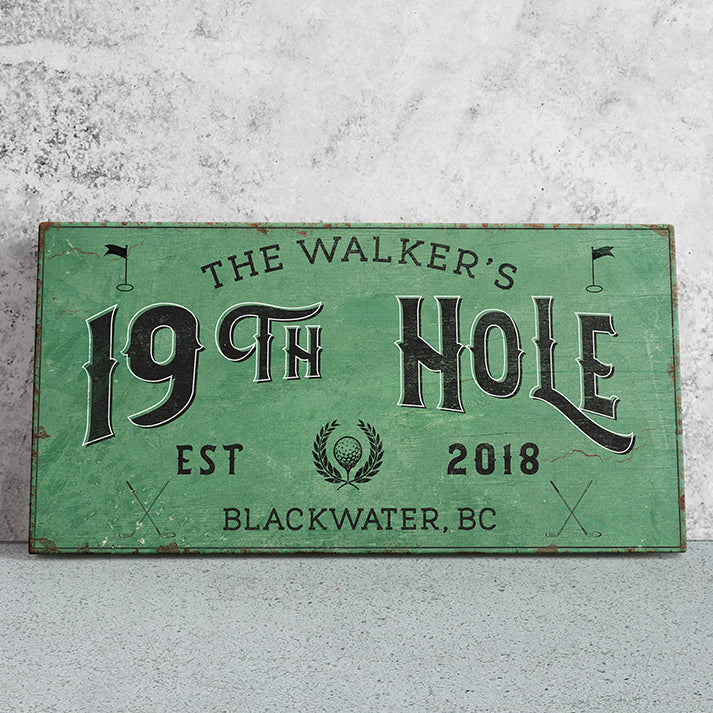 Personalized 19th Hole Signs - Custom Golf Wall Art and Decor for Home Bar, Man Cave, or Coastal Home - Best & Cool Golfer Gift for Him, Dad, or Golf Lover - Vintage Prints, and Masters Party Decorations